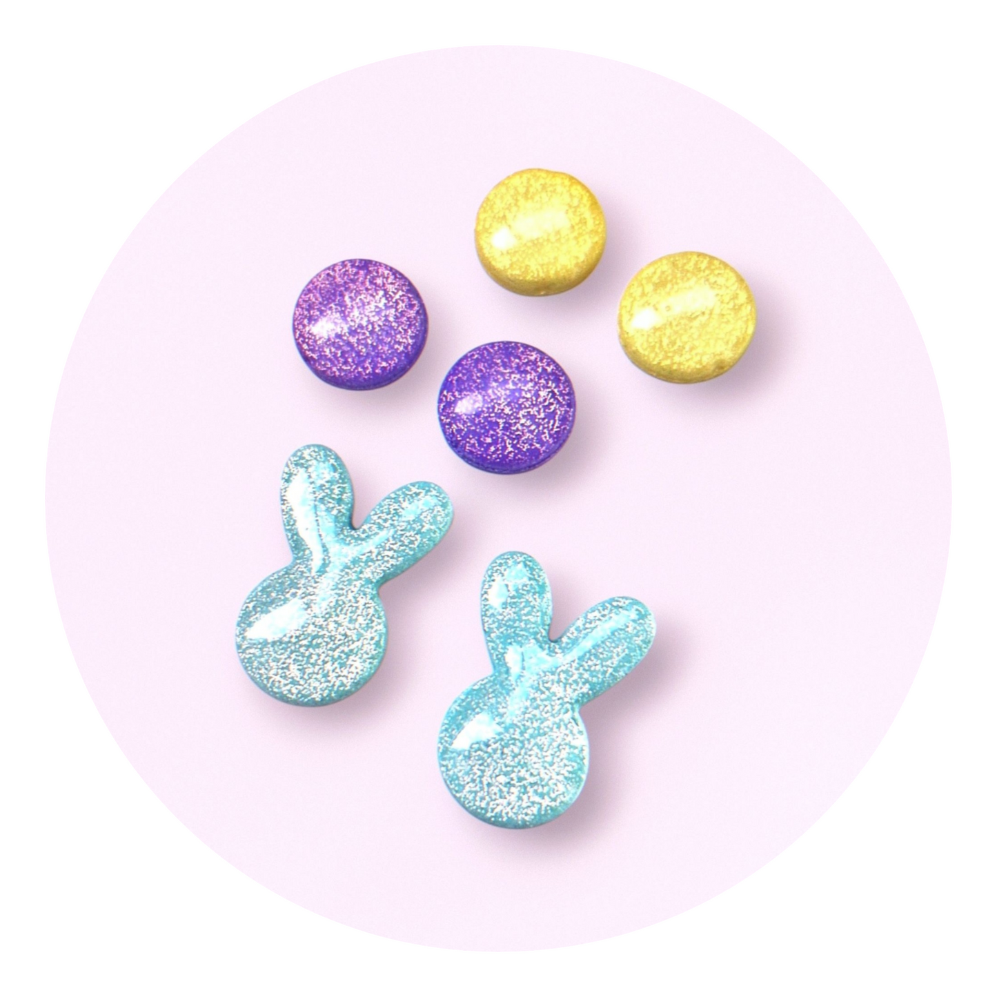 Påskgodis (3 par studs), mint/lila/pastellgul