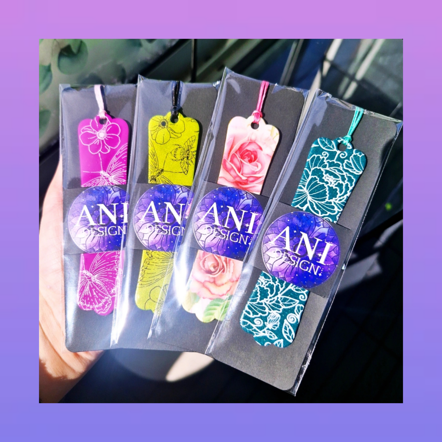 Bokmärke, burgundy/ljusrosa med glitter