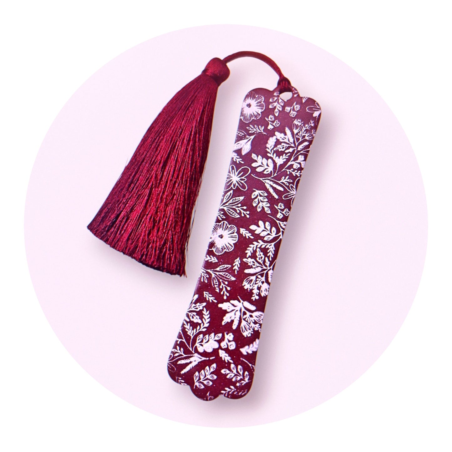 Bokmärke, burgundy/ljusrosa med glitter