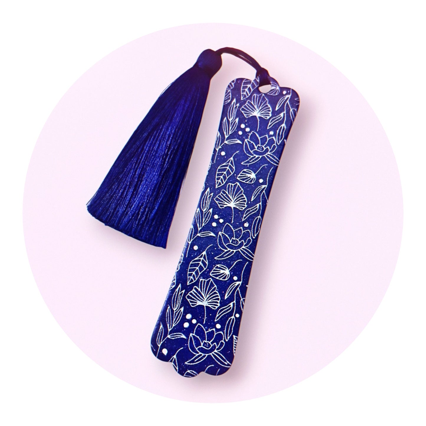 Bokmärke, mökblå/vit med glitter