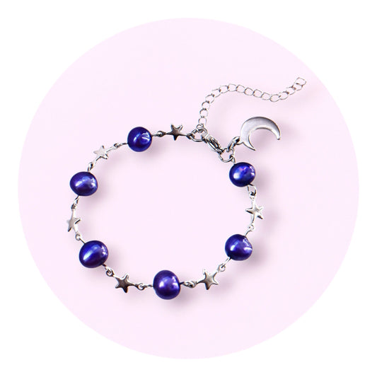Night Sky, armband - sötvattenpärlor, blålila