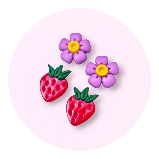 Midsommar - jordgubbar & blommor (2 par studs)
