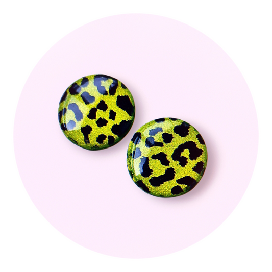 Runda studs, grön/svart leopard och skimmer