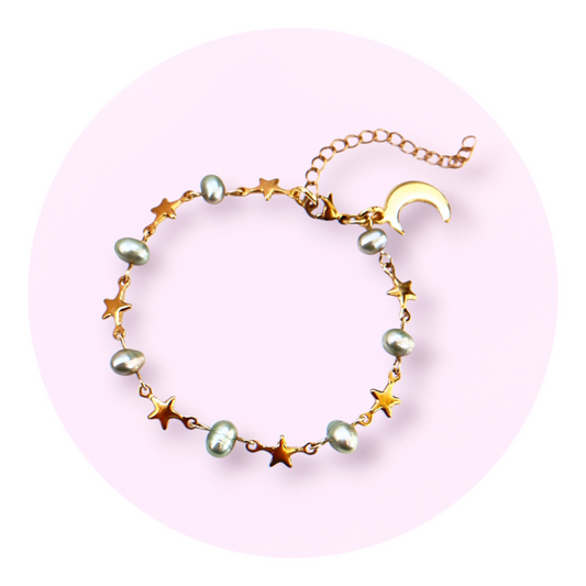 Night Sky, armband - sötvattenpärlor, sage green