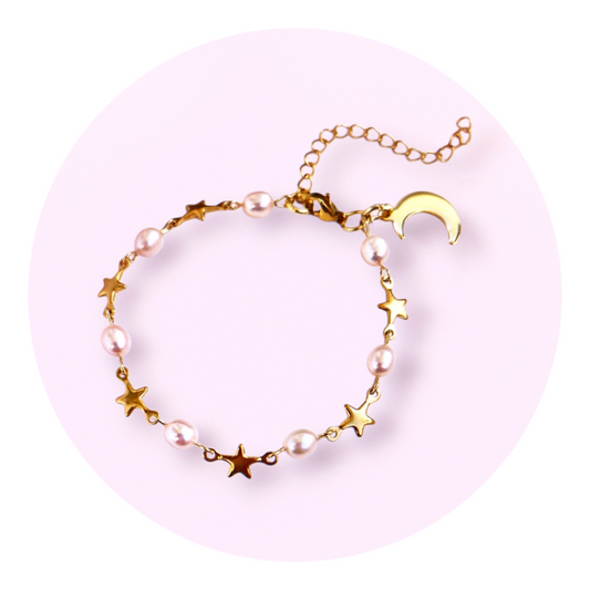 Night Sky, armband - sötvattenpärlor, ljus peach