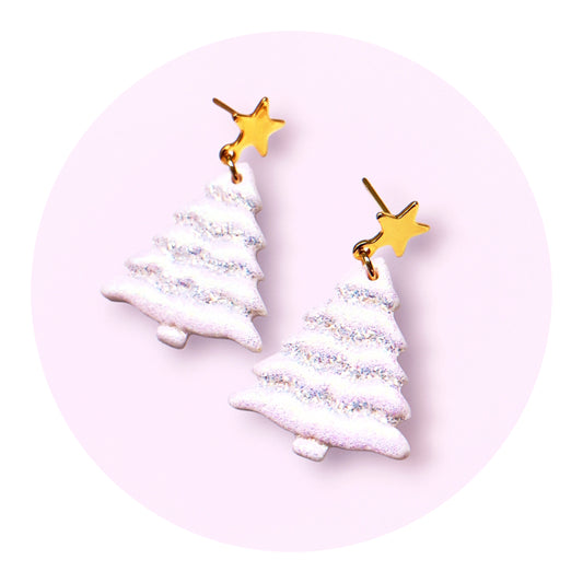 Julgranar, vitt regnbågsglitter