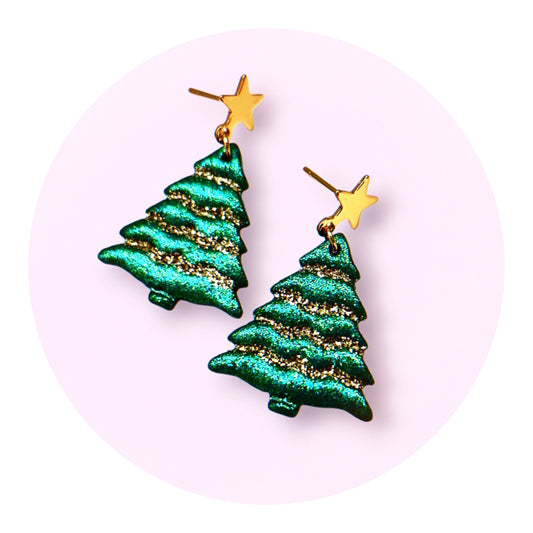 Julgranar, grön/guld glitter