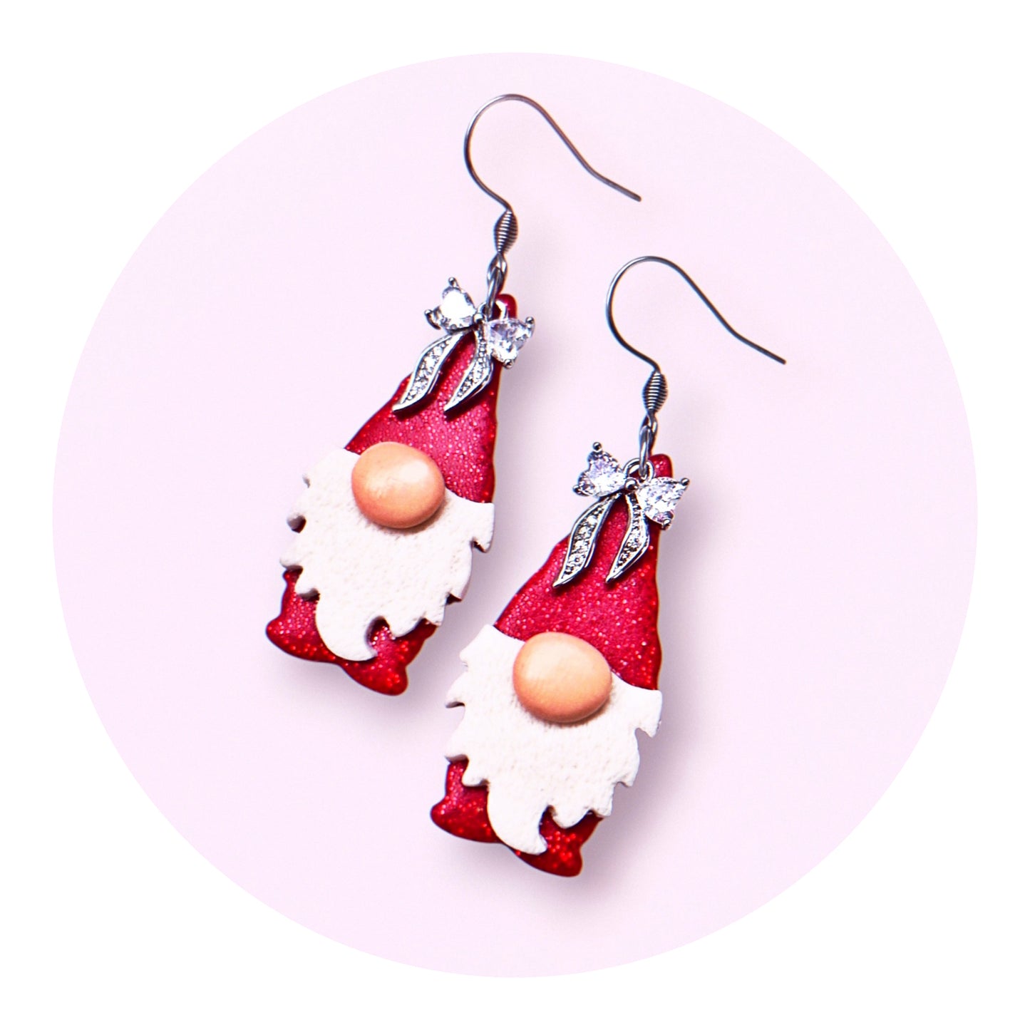 Tomtar, röd glitter med rosetter