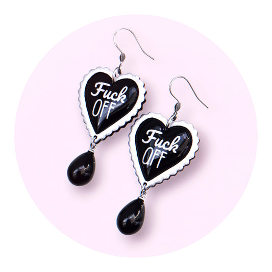 Fuck Off-hjärtan, svart/silver