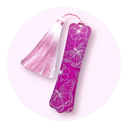 Bokmärke, magenta/ljusrosa med glitter